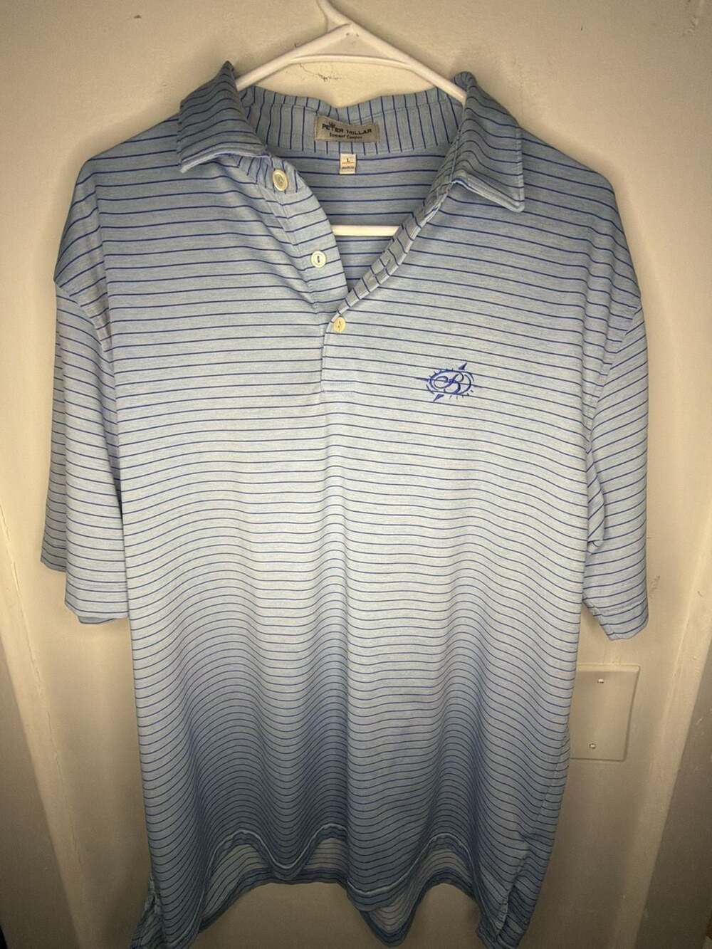 Peter Millar Summer Comfort Men's Blue Striped Embroidered Golf Polo Shirt